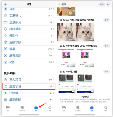 陆丰苹果手机维修分享iOS 16 中相册重复项目功能使用方法 